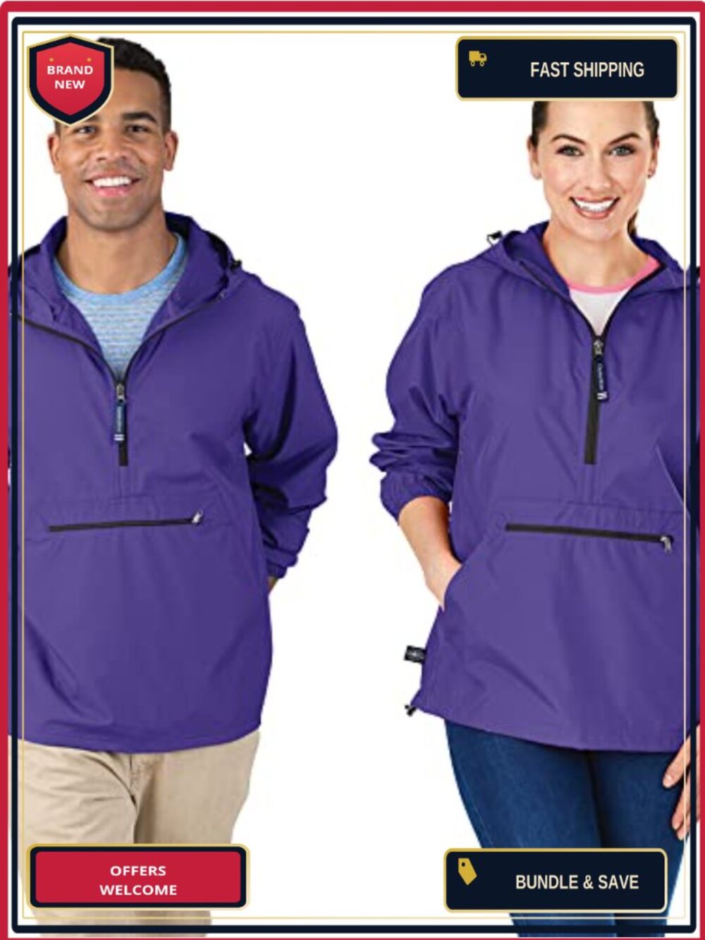 Packable Windbreaker Pullover Hooded Jacket - Unisex Fit